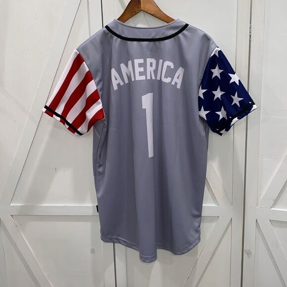 Greater Half Custom Baseball Jersey Button Down USA Grey America #1 Size Medium - Picture 7 of 17
